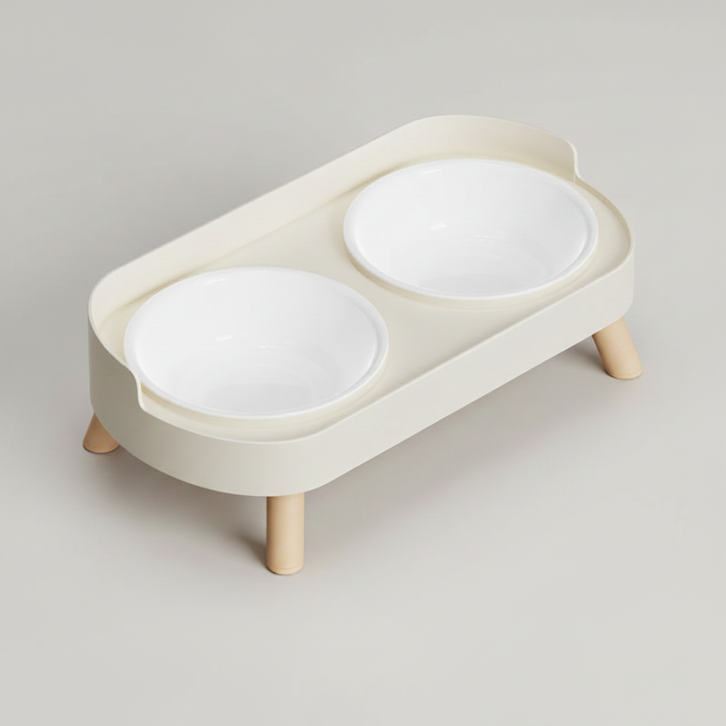 Elevated Double Pet Bowl Stand for Cats & Small Dogs, Stainless Steel or Plastic Bowls