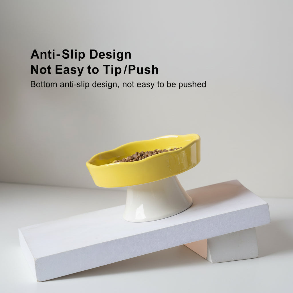 Raised Ceramic Slow Feeder Bowl for Cats & Small to Medium Dogs, Anti-Slip Base