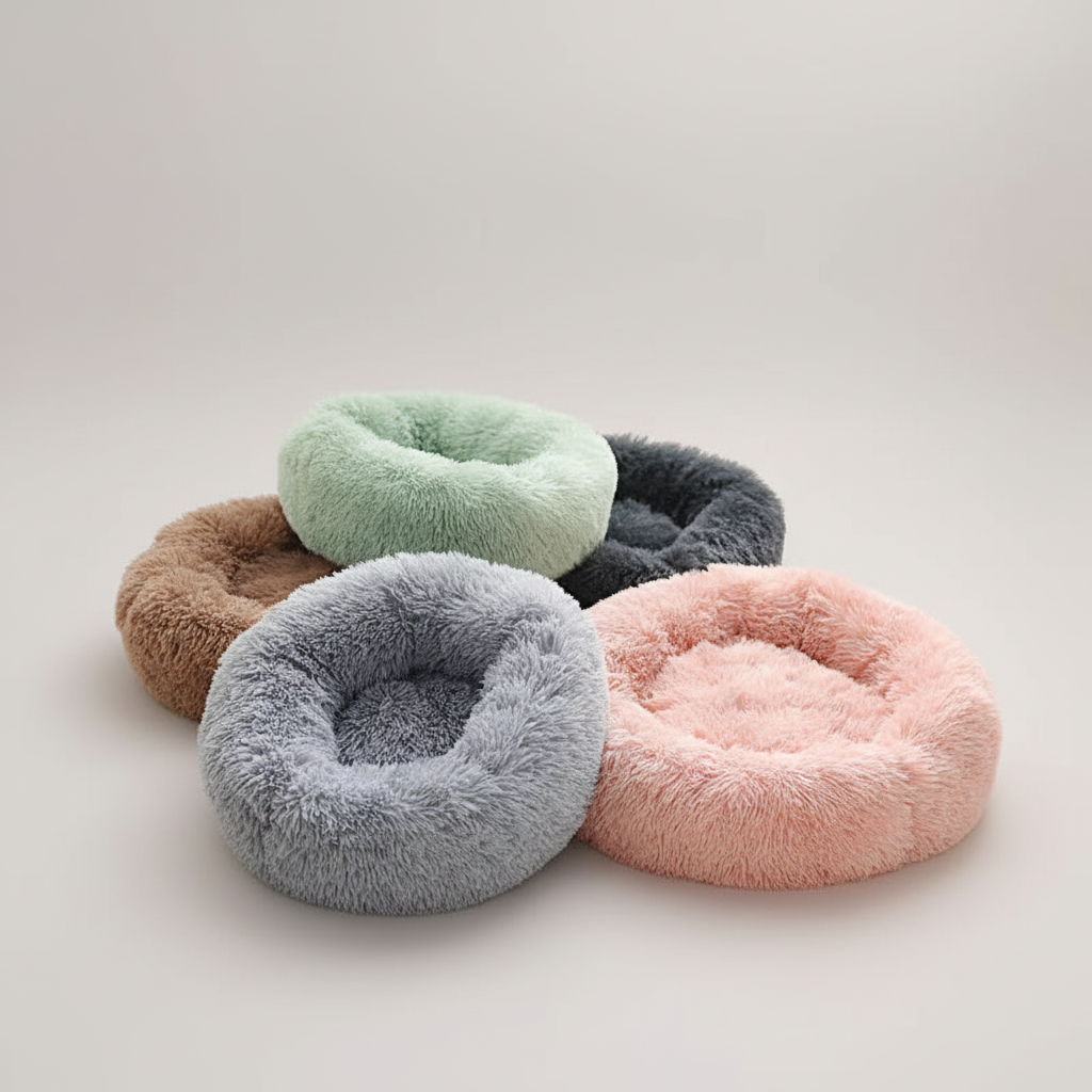 Plush Donut Pet Bed for Cats & Dogs with Raised Edges and Removable Cover, 40 to 70 cm