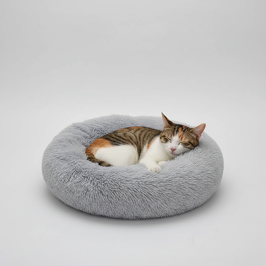 Plush Donut Pet Bed for Cats & Dogs with Raised Edges and Removable Cover, 40 to 70 cm