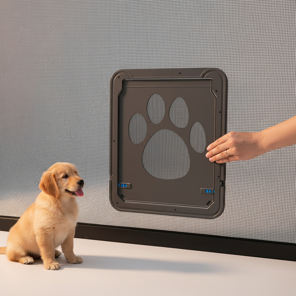 Lockable Pet Screen Door for Cats & Small Dogs, 4-Way Locking Flap for Mesh Screens