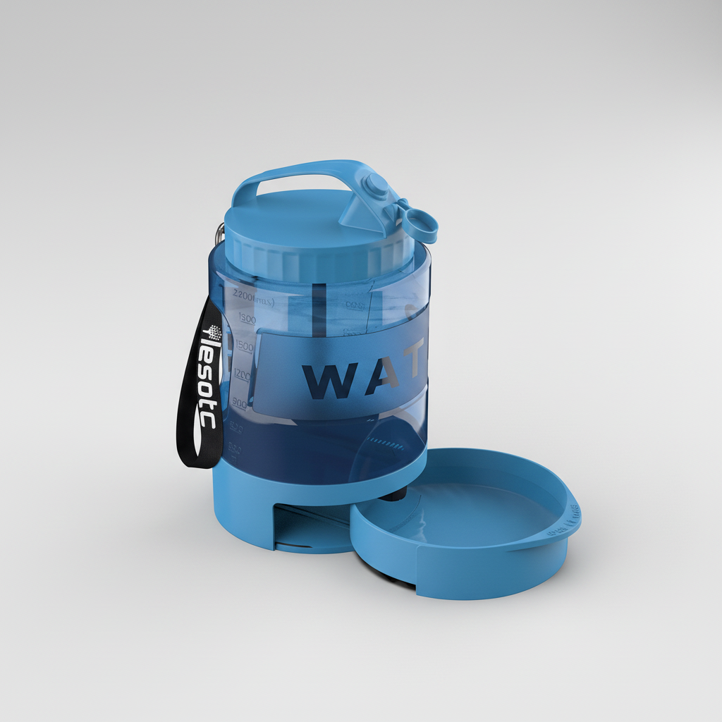 2.2L Dog Travel Water Bottle with Attached Drinking Cup and Flip-Lock Lid for Hiking