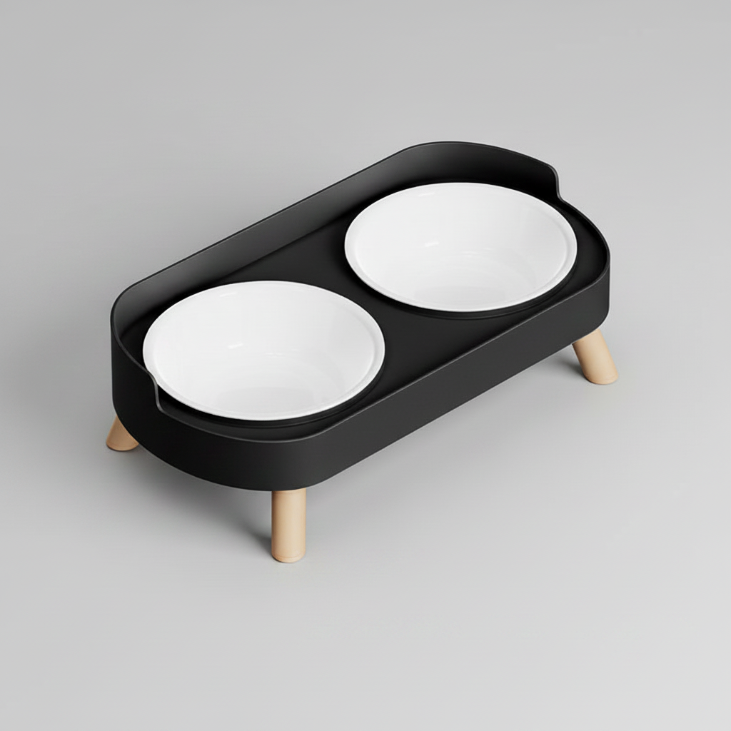 Elevated Double Pet Bowl Stand for Cats & Small Dogs, Stainless Steel or Plastic Bowls