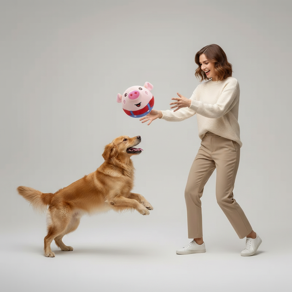 Interactive Jumping Plush Pig Ball for Dogs & Cats, USB Rechargeable with Sound, Removable Cover