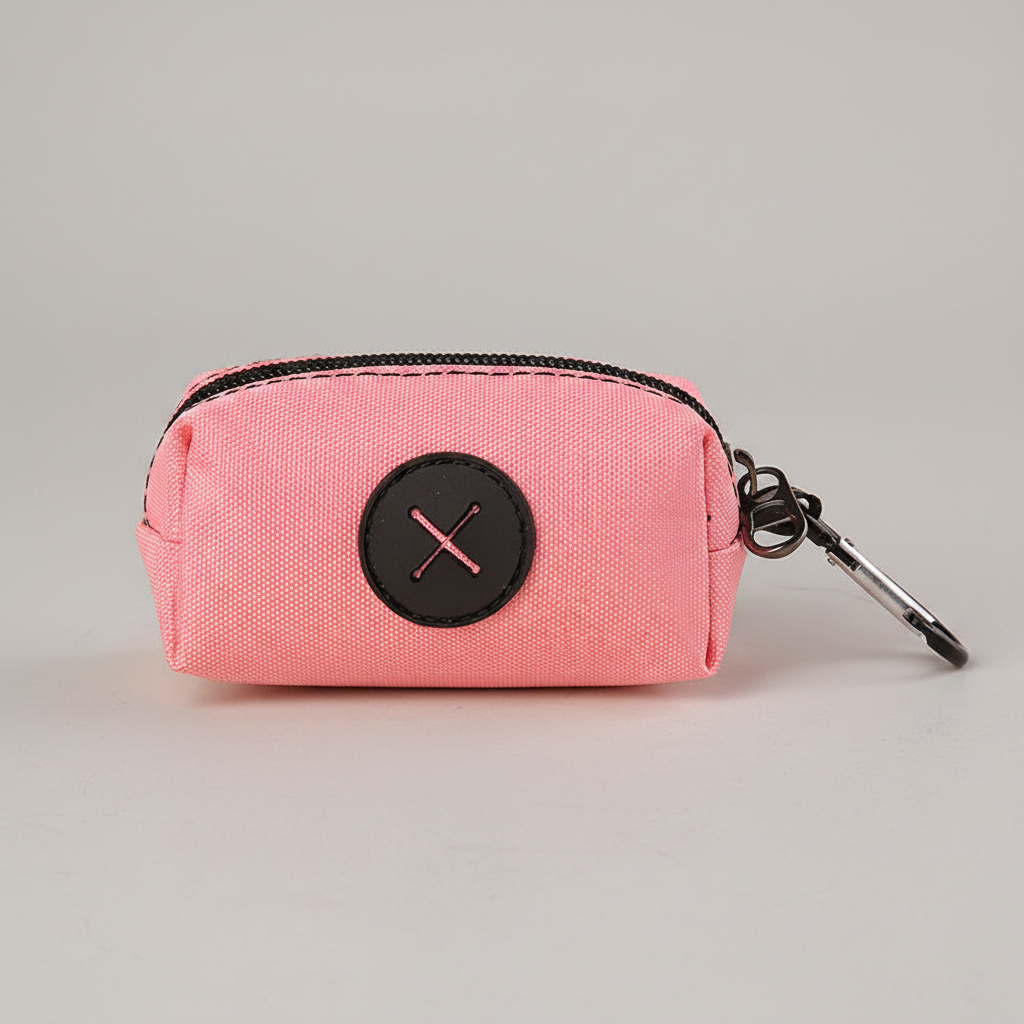 Canvas Dog Walking Pouch and Poop Bag Holder with Zipper and Metal Carabiner Clip