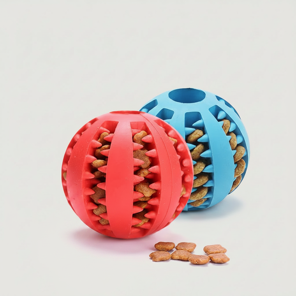 Treat Dispensing Dog Ball for Small to Medium Dogs, Textured TPR Rubber, 5 cm
