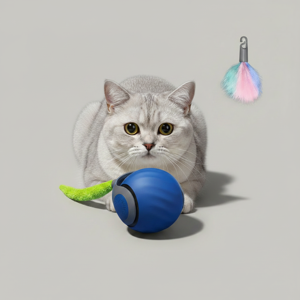 Interactive Rolling Cat Ball Toy with Removable Tail, USB Rechargeable, Random Motion