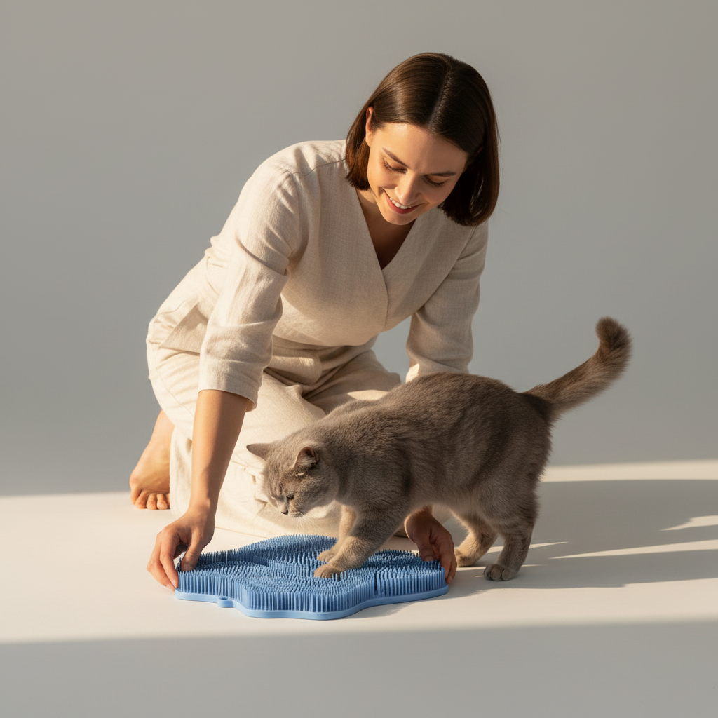 Cat Self-Groomer and Scratching Pad with Bristle Surface for Indoor Cats, 30 x 28 cm