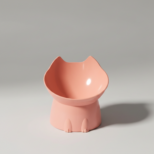 Tilted Raised Pet Bowl with Cat-Ear Design for Cats & Small Dogs, Durable Plastic