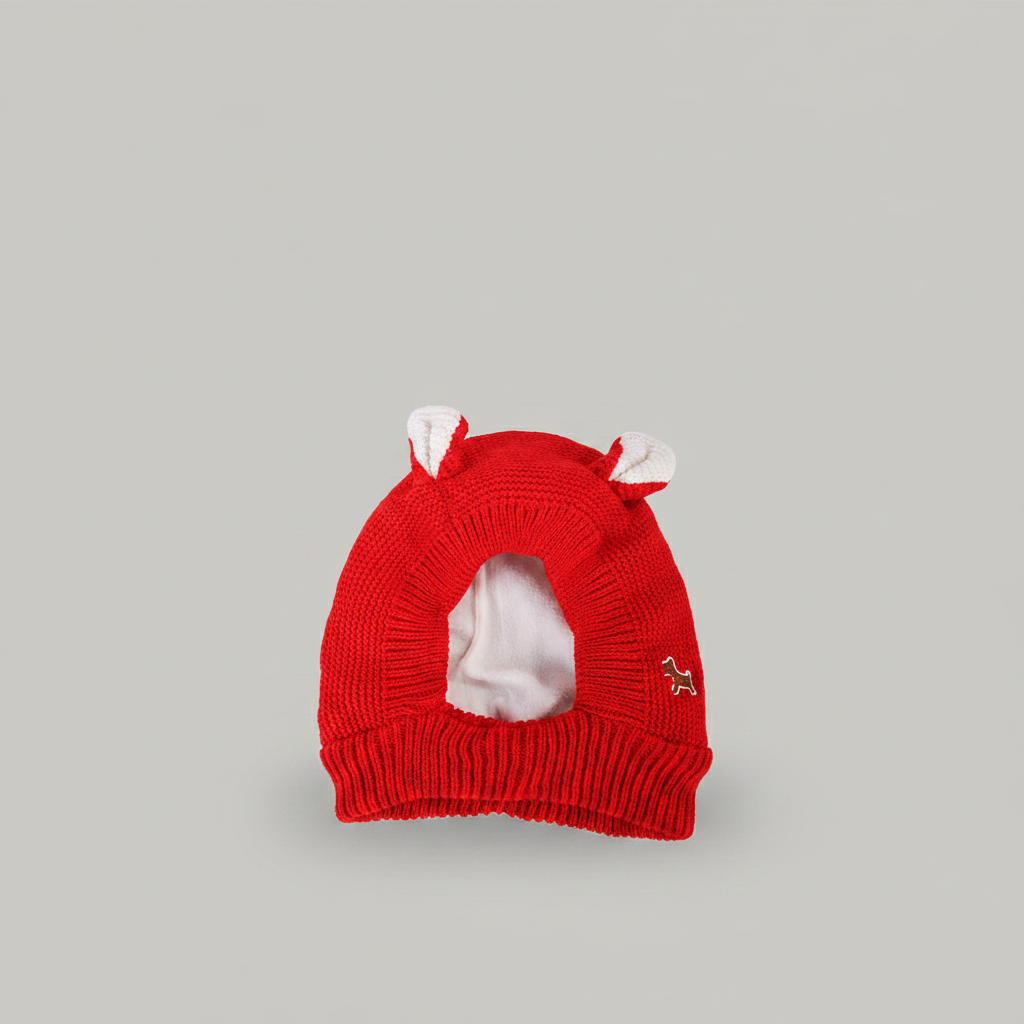 Warm Knitted Winter Dog Hat with Rabbit Ears for Large Dogs, Wind-Resistant Plush
