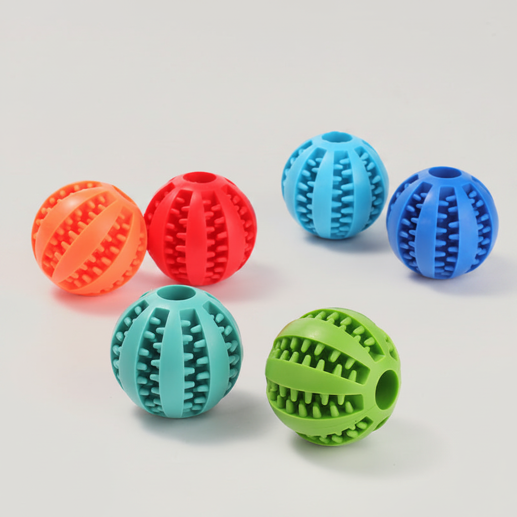 Treat Dispensing Dog Ball for Small to Medium Dogs, Textured TPR Rubber, 5 cm