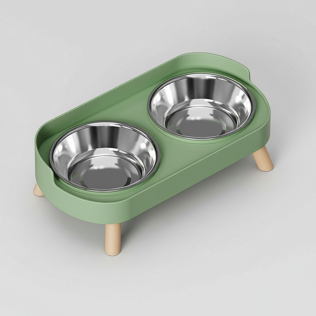 Elevated Double Pet Bowl Stand for Cats & Small Dogs, Stainless Steel or Plastic Bowls