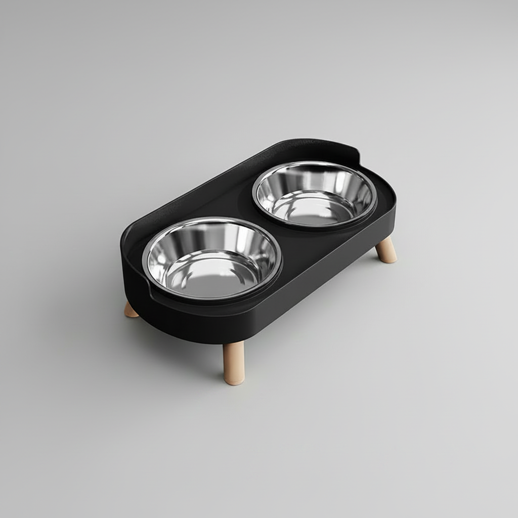Elevated Double Pet Bowl Stand for Cats & Small Dogs, Stainless Steel or Plastic Bowls