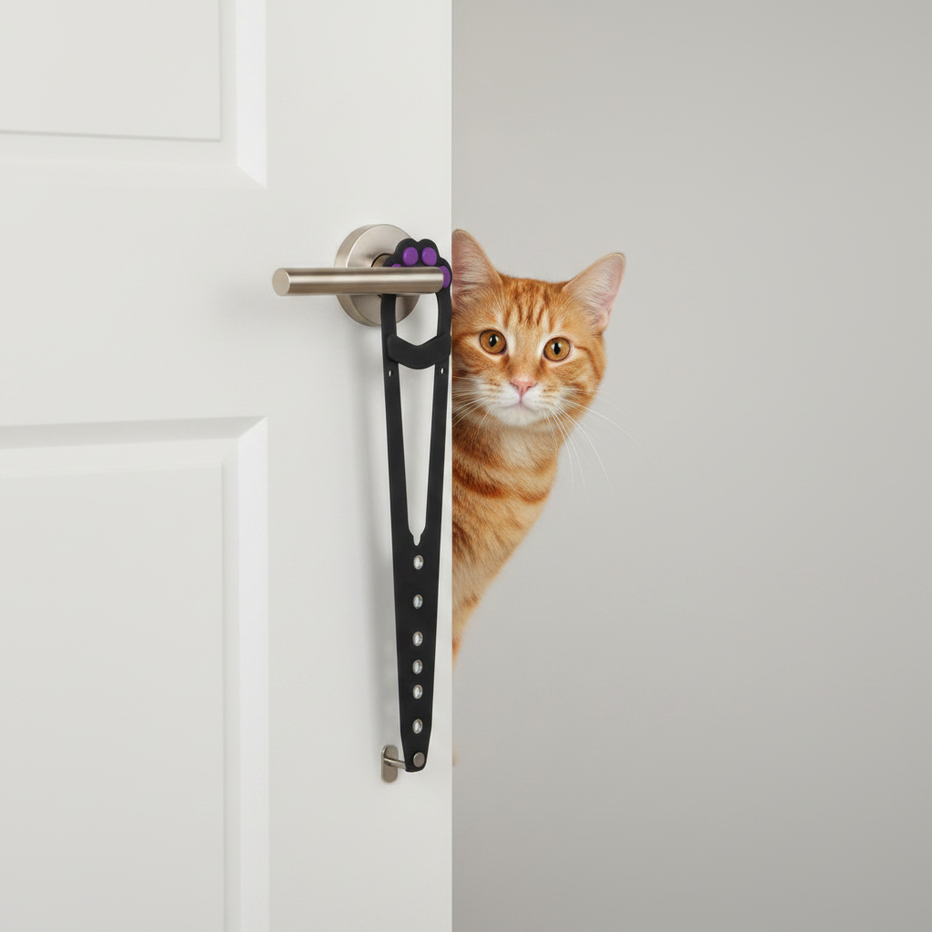 No-Drill Adjustable Cat Door Strap Latch, Lets Cats Through While Keeping Larger Pets Out