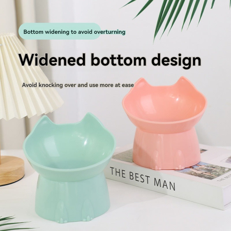 Tilted Raised Pet Bowl with Cat-Ear Design for Cats & Small Dogs, Durable Plastic