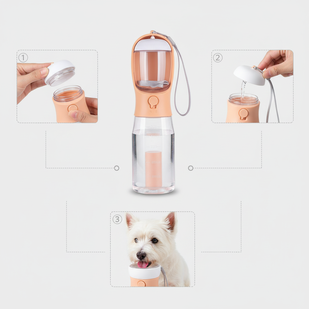 Portable Dog Water Bottle with Temperature Indicator for Walks & Hiking, 300ml or 600ml