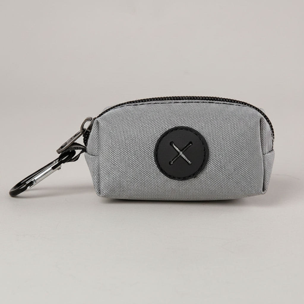Canvas Dog Walking Pouch and Poop Bag Holder with Zipper and Metal Carabiner Clip