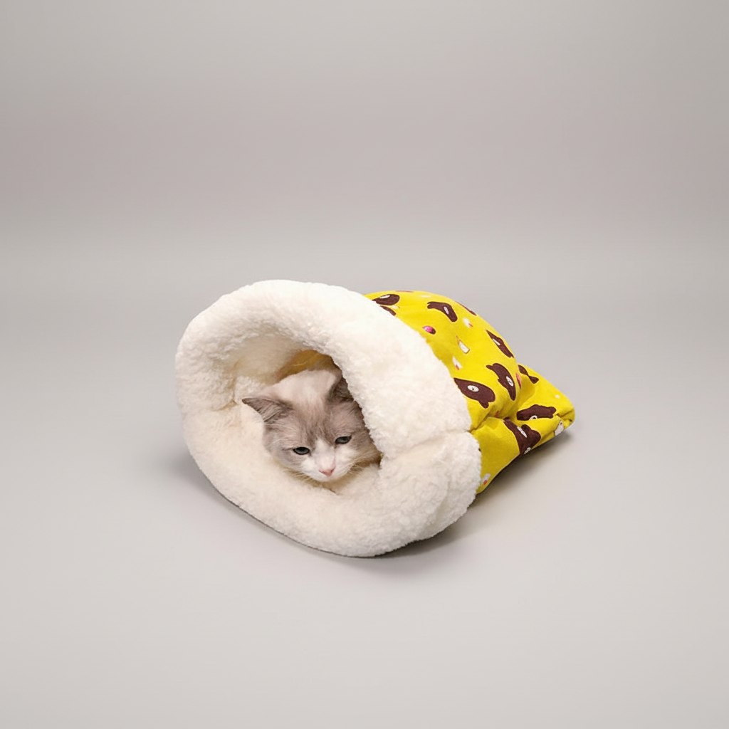 Plush Cat Sleeping Bag Bed with Cozy Pocket for Cats & Kittens, 55 x 45 cm, Under 8 kg