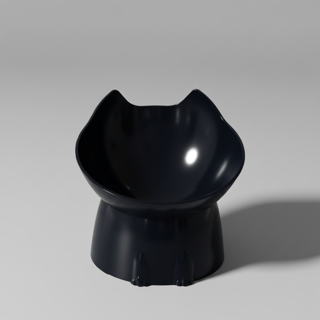 Tilted Raised Pet Bowl with Cat-Ear Design for Cats & Small Dogs, Durable Plastic