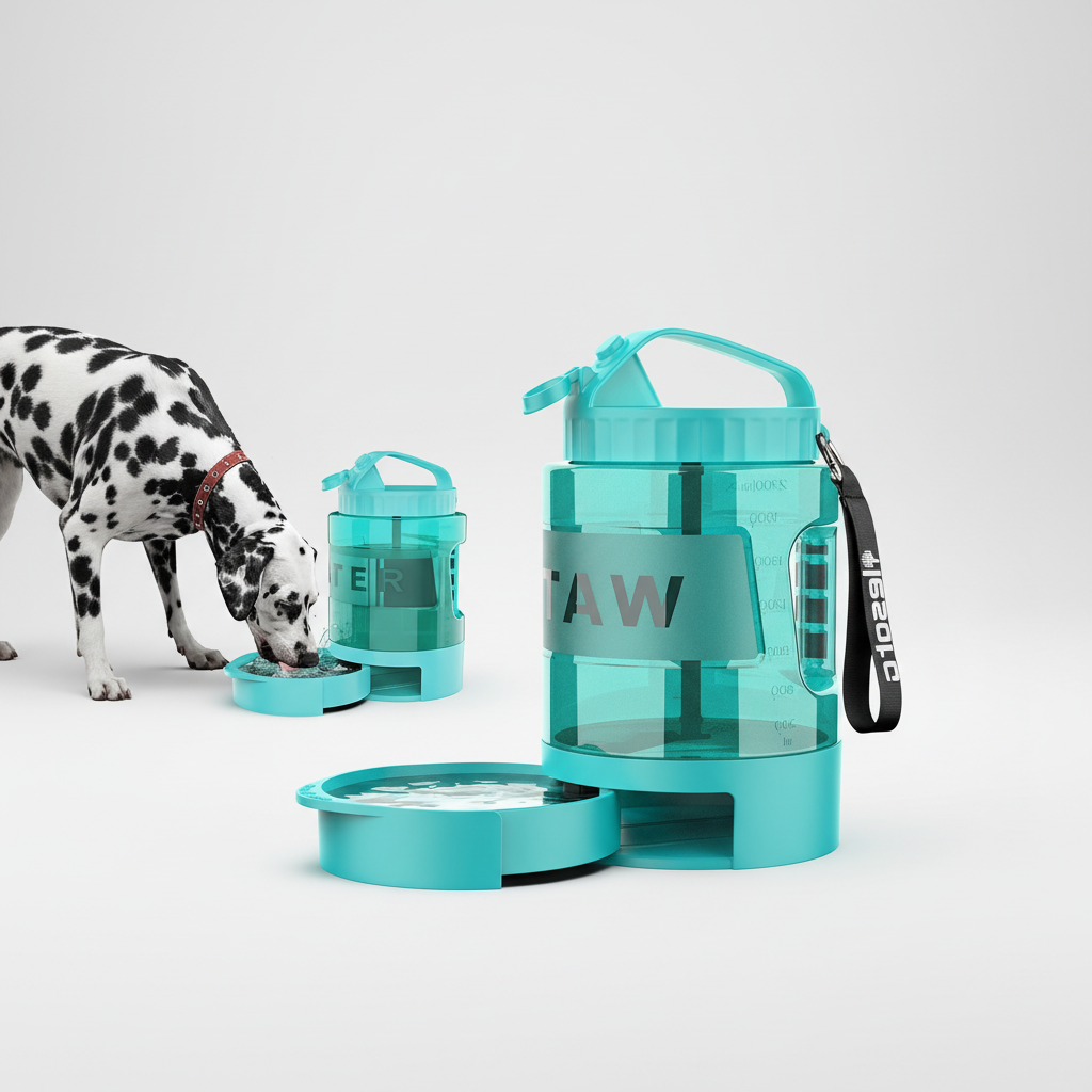 2.2L Dog Travel Water Bottle with Attached Drinking Cup and Flip-Lock Lid for Hiking