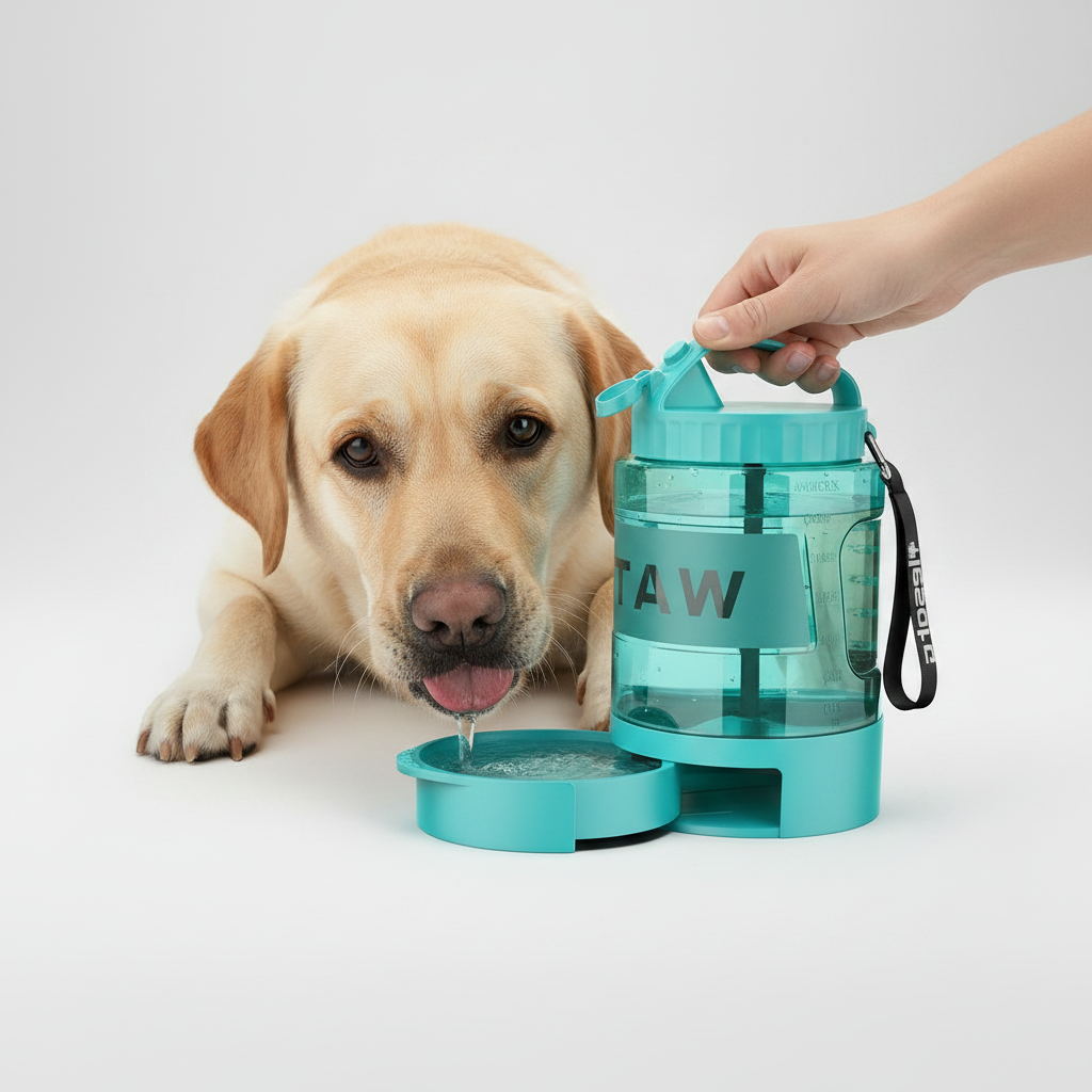 2.2L Dog Travel Water Bottle with Attached Drinking Cup and Flip-Lock Lid for Hiking