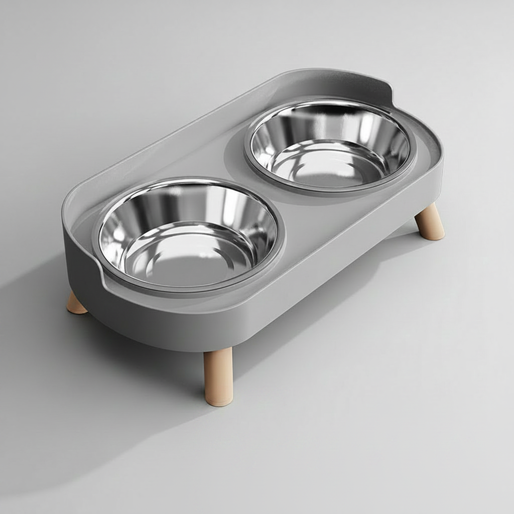 Elevated Double Pet Bowl Stand for Cats & Small Dogs, Stainless Steel or Plastic Bowls