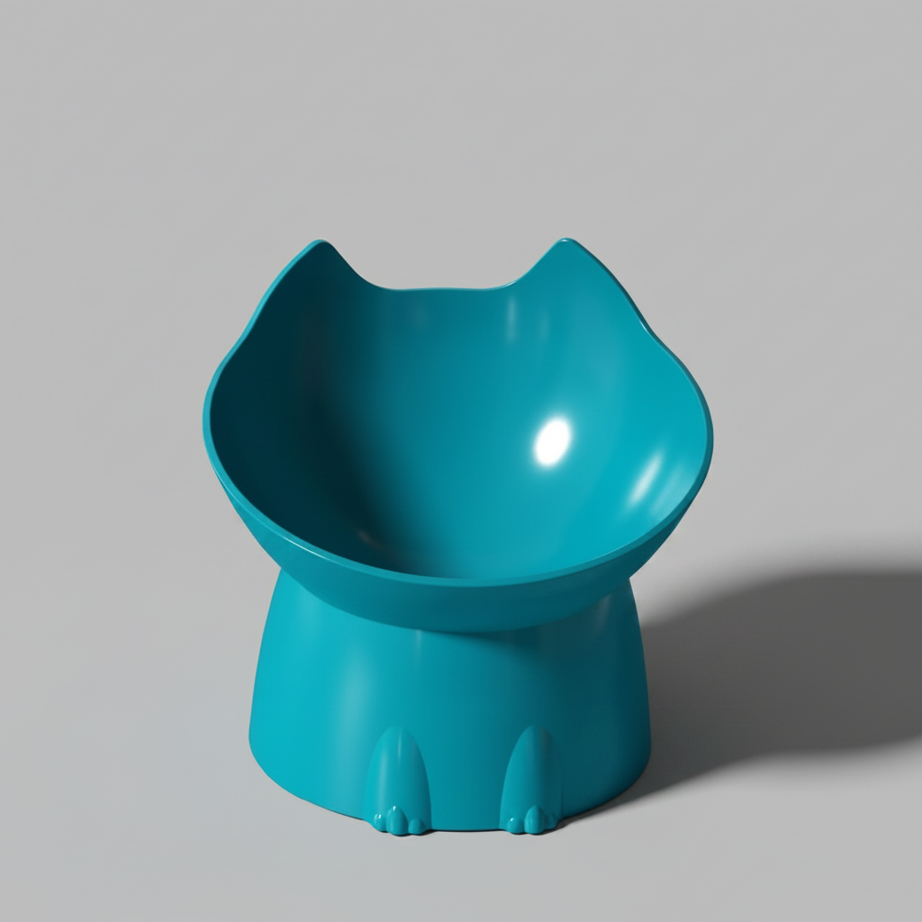 Tilted Raised Pet Bowl with Cat-Ear Design for Cats & Small Dogs, Durable Plastic