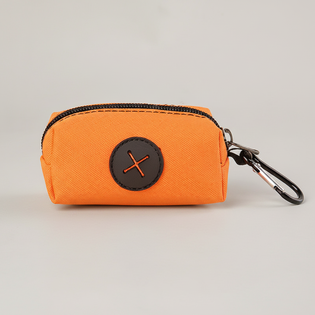 Canvas Dog Walking Pouch and Poop Bag Holder with Zipper and Metal Carabiner Clip