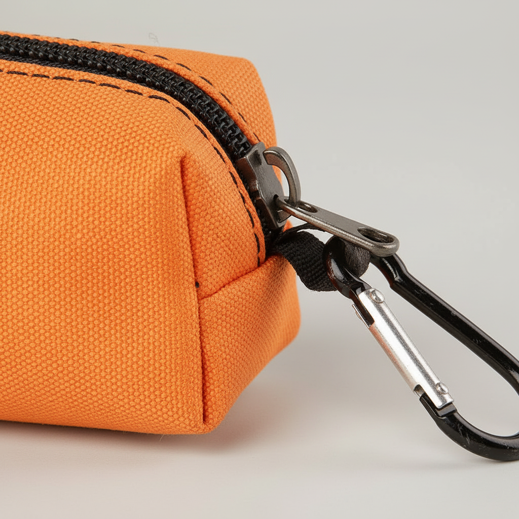 Canvas Dog Walking Pouch and Poop Bag Holder with Zipper and Metal Carabiner Clip