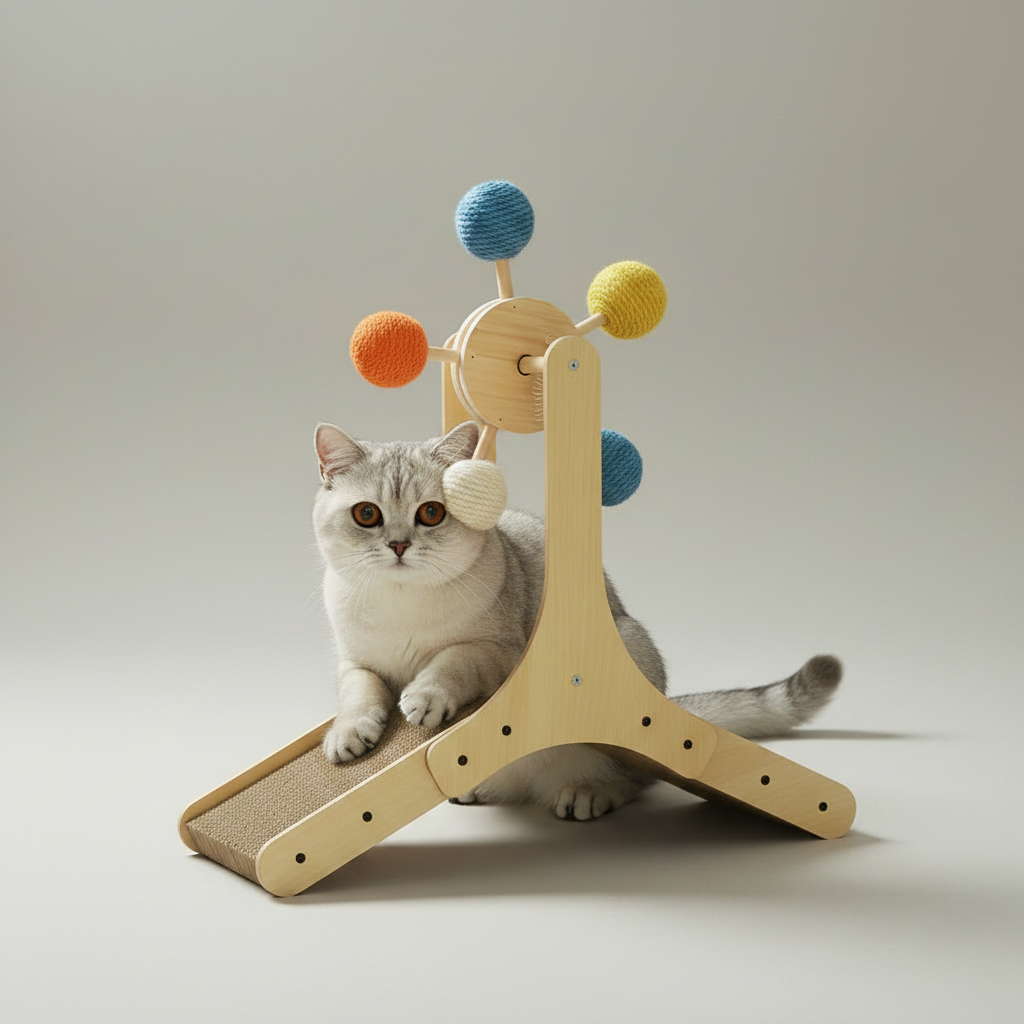 Rotating Ferris Wheel Cat Scratcher with Curved Corrugated Scratching Surface, 3 Styles