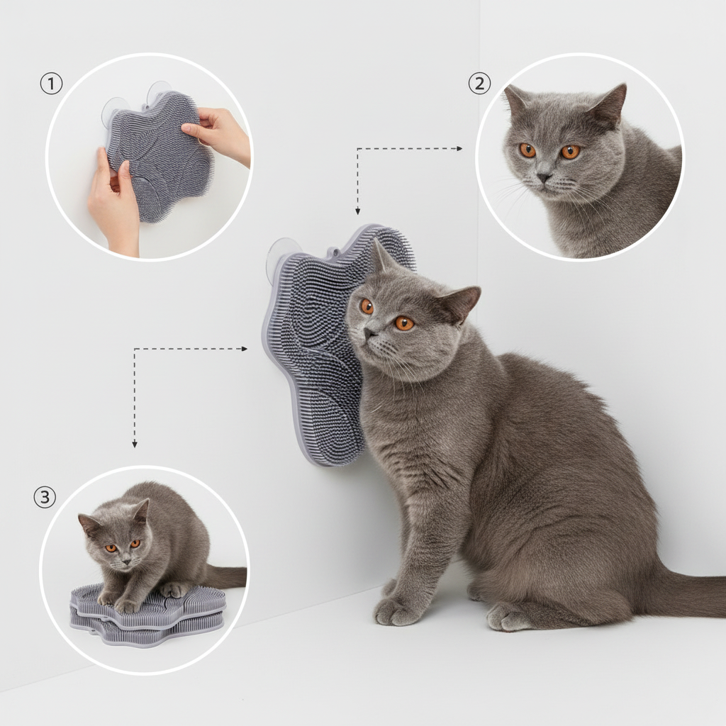 Cat Self-Groomer and Scratching Pad with Bristle Surface for Indoor Cats, 30 x 28 cm
