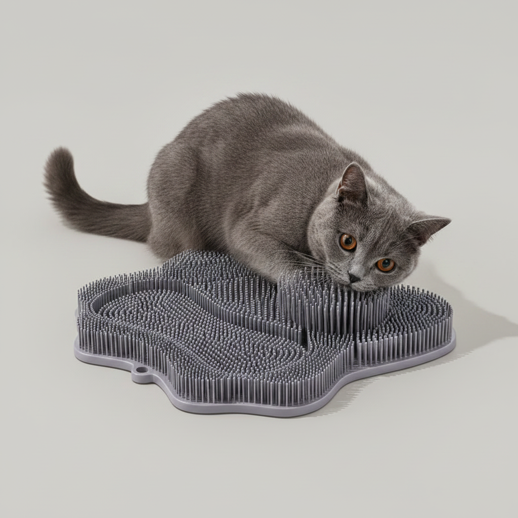 Cat Self-Groomer and Scratching Pad with Bristle Surface for Indoor Cats, 30 x 28 cm