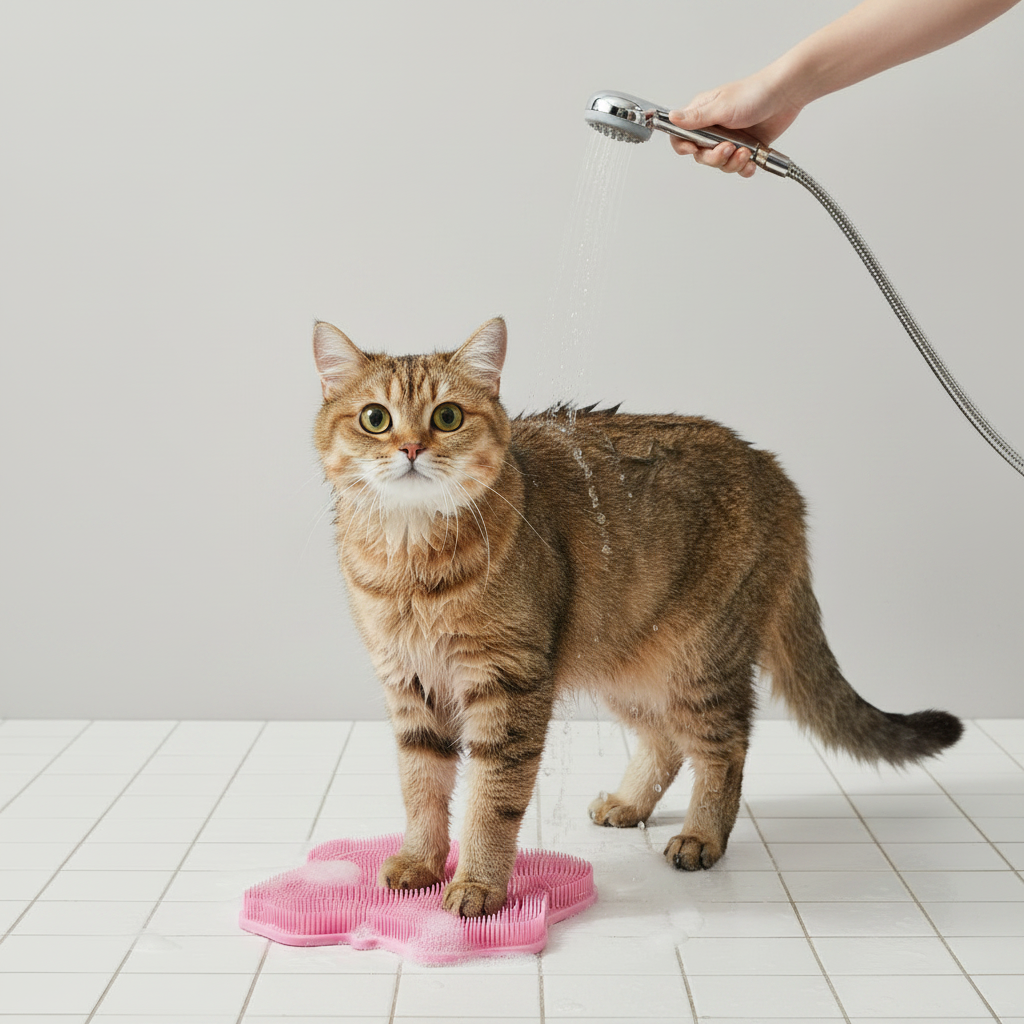 Cat Self-Groomer and Scratching Pad with Bristle Surface for Indoor Cats, 30 x 28 cm