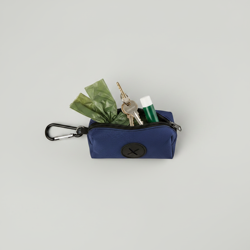 Canvas Dog Walking Pouch and Poop Bag Holder with Zipper and Metal Carabiner Clip