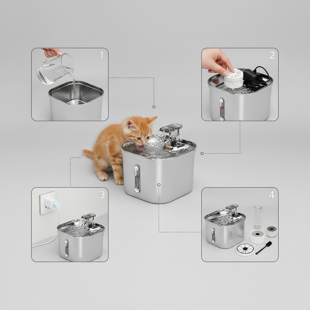 Quiet Circulating Pet Water Fountain for Cats & Small Dogs, Filtered, Under 35 dB, BPA-Free