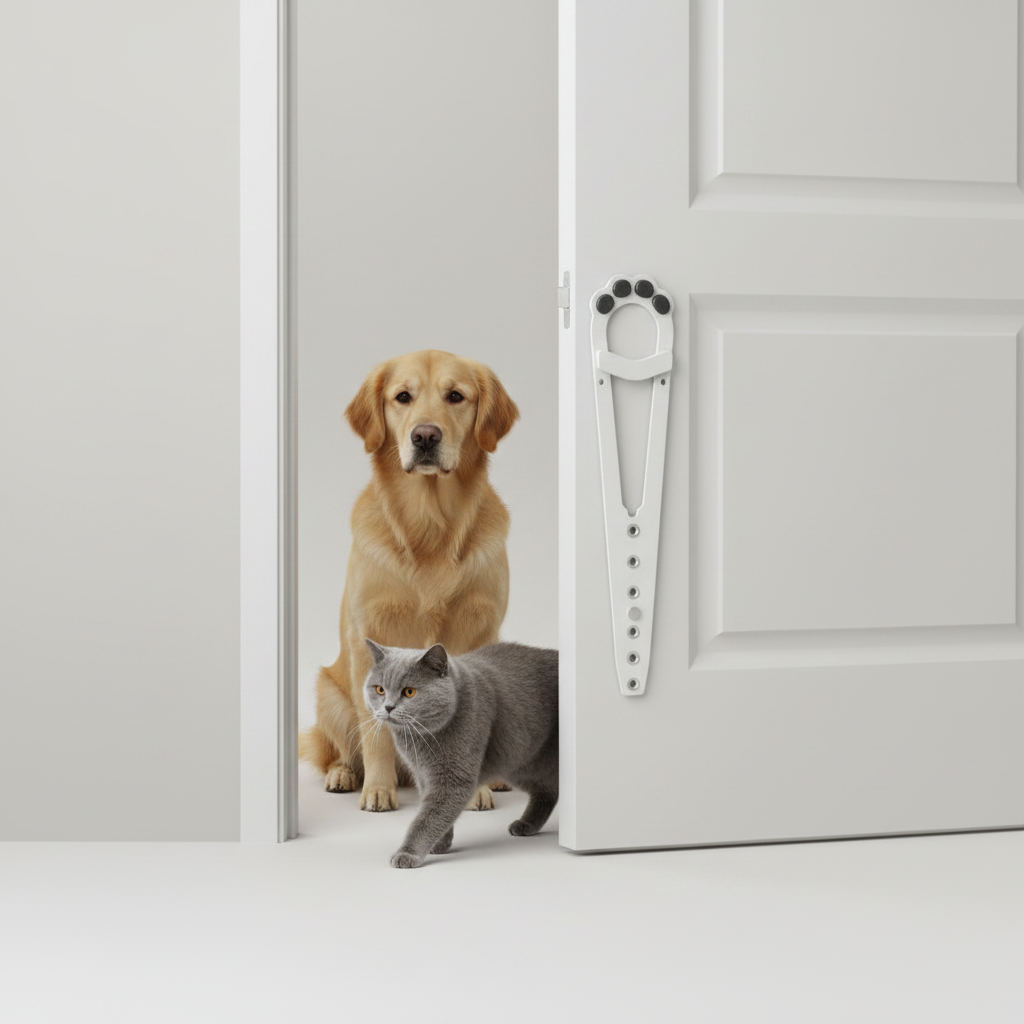 No-Drill Adjustable Cat Door Strap Latch, Lets Cats Through While Keeping Larger Pets Out
