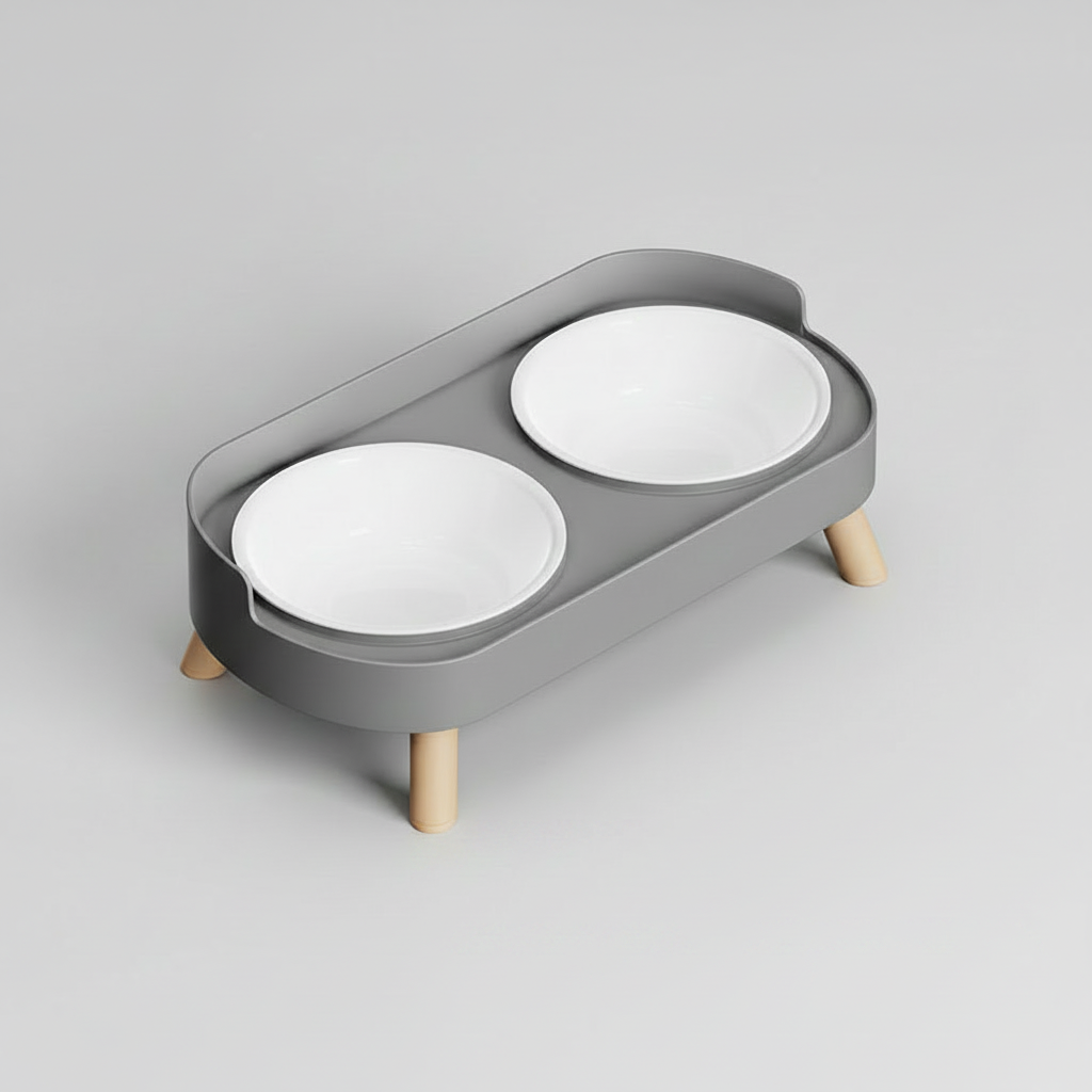 Elevated Double Pet Bowl Stand for Cats & Small Dogs, Stainless Steel or Plastic Bowls