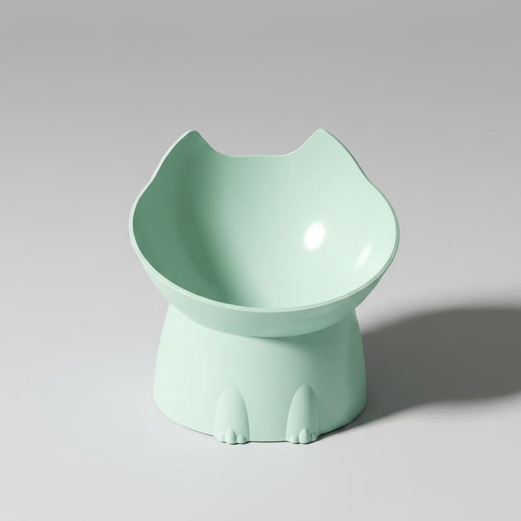 Tilted Raised Pet Bowl with Cat-Ear Design for Cats & Small Dogs, Durable Plastic