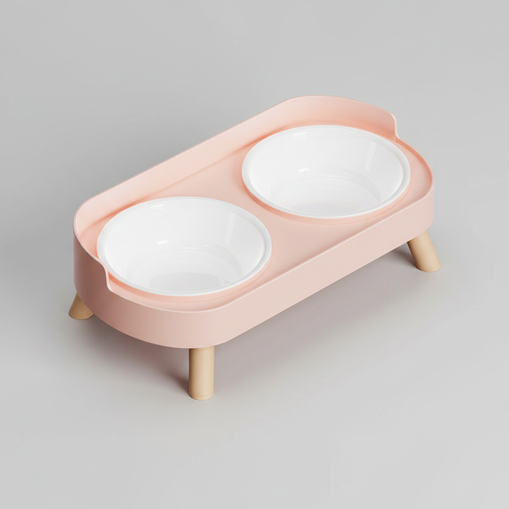 Elevated Double Pet Bowl Stand for Cats & Small Dogs, Stainless Steel or Plastic Bowls