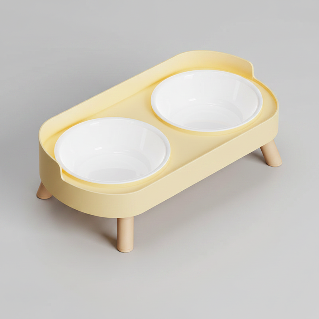 Elevated Double Pet Bowl Stand for Cats & Small Dogs, Stainless Steel or Plastic Bowls