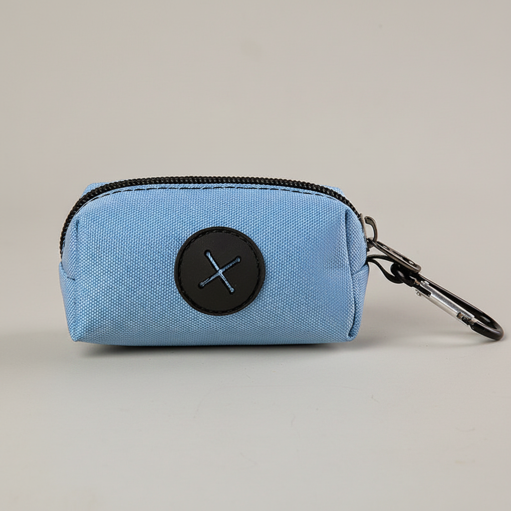 Canvas Dog Walking Pouch and Poop Bag Holder with Zipper and Metal Carabiner Clip