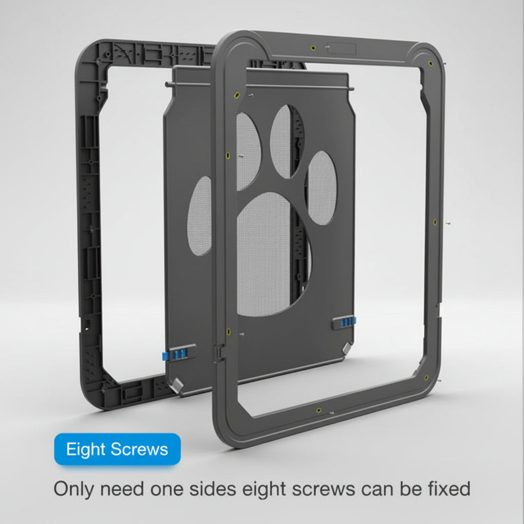 Lockable Pet Screen Door for Cats & Small Dogs, 4-Way Locking Flap for Mesh Screens