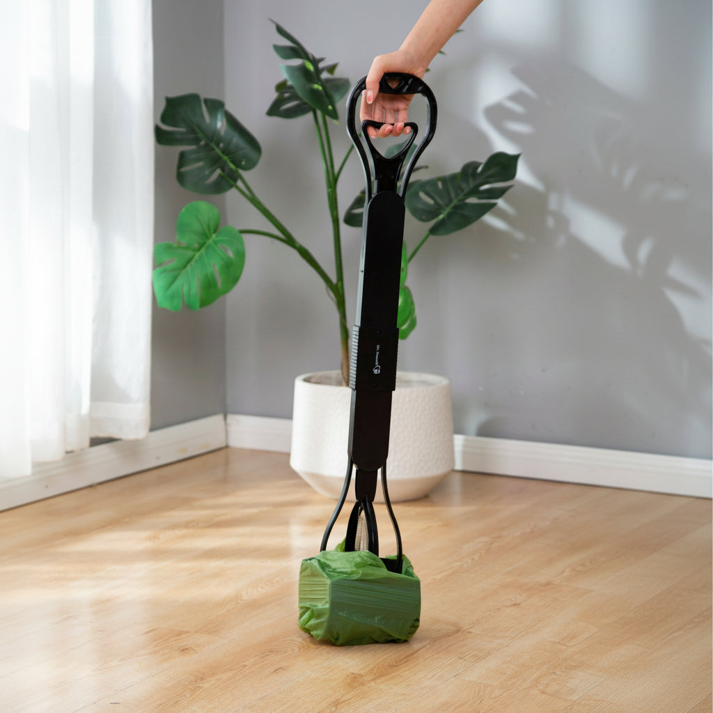 Mr. Peanut's 32-Inch Pooper Scooper for Dogs with Double Spring Jaws and Waste Bin