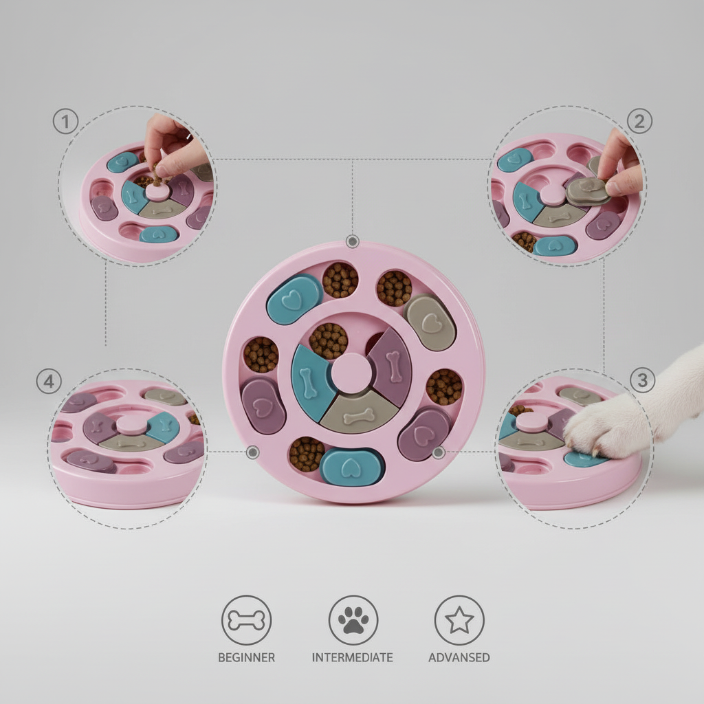 Interactive Puzzle Slow Feeder Toy for Dogs & Cats, Treat Dispensing, Non-Slip Base