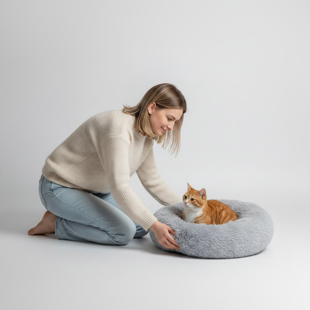 Plush Donut Pet Bed for Cats & Dogs with Raised Edges and Removable Cover, 40 to 70 cm