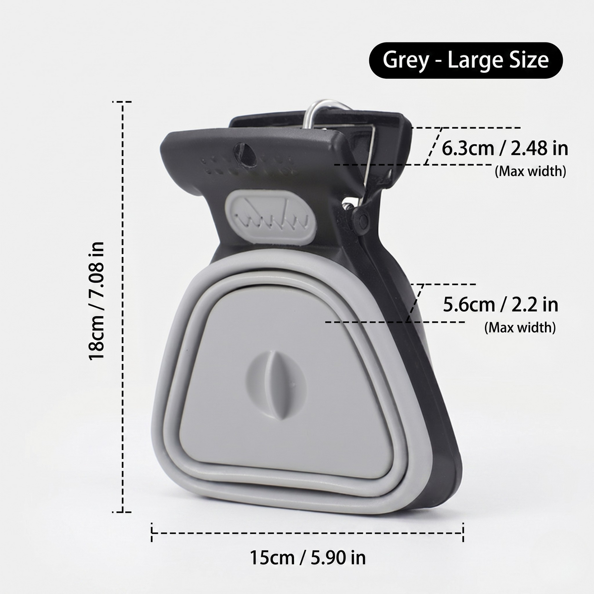 One-Hand Foldable Dog Poop Scooper with Bag Clip and Carabiner, Silicone, Small or Large
