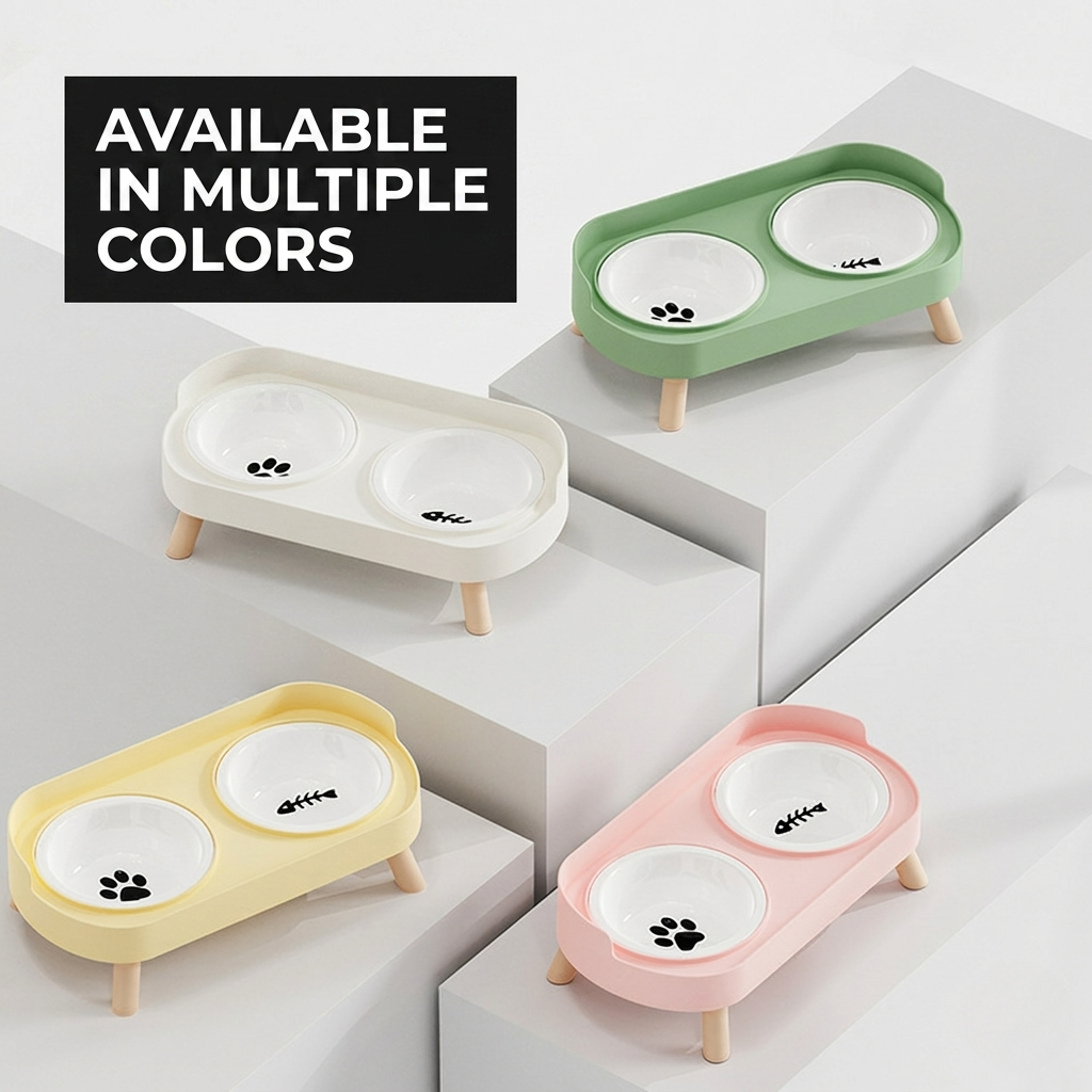 Elevated Double Pet Bowl Stand for Cats & Small Dogs, Stainless Steel or Plastic Bowls