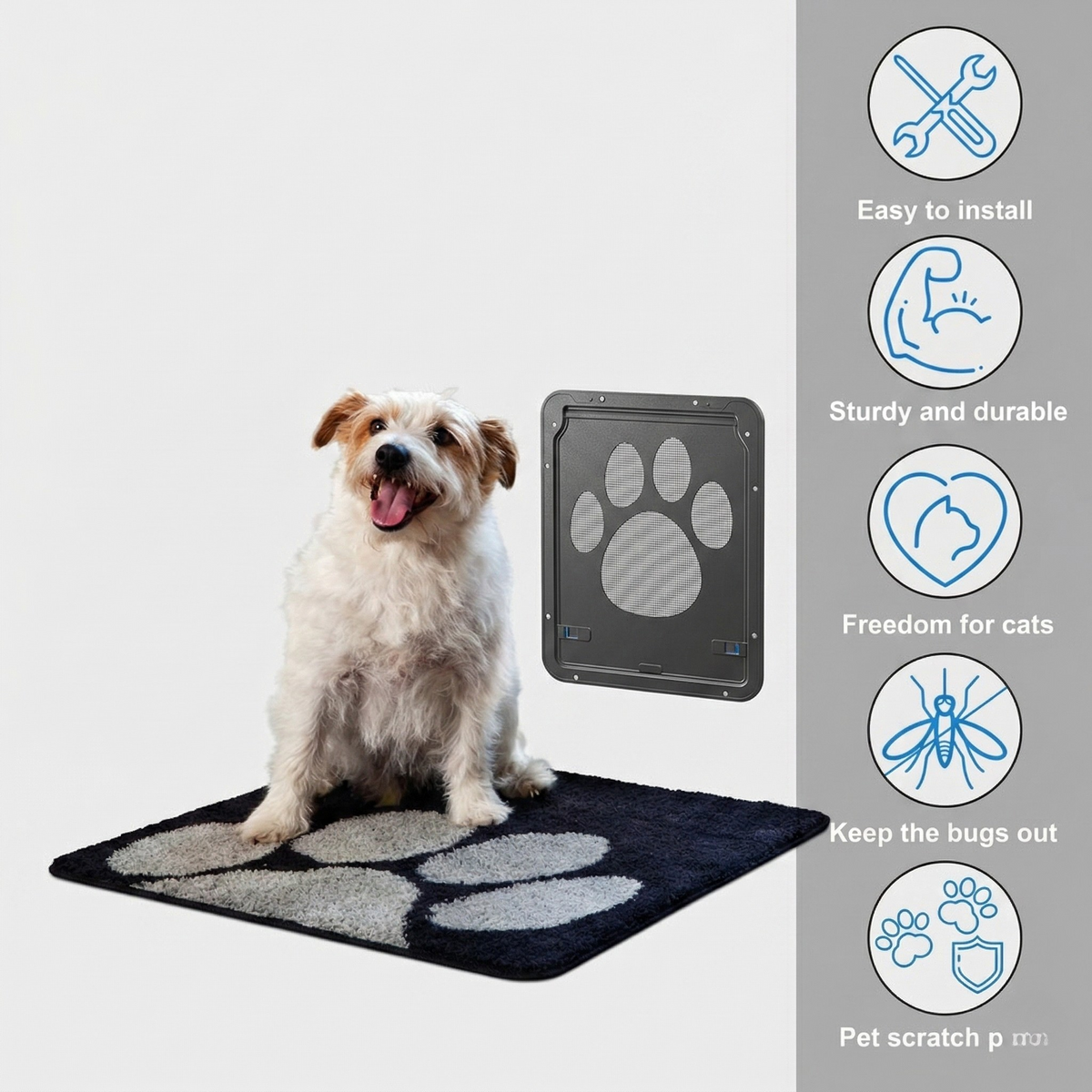 Lockable Pet Screen Door for Cats & Small Dogs, 4-Way Locking Flap for Mesh Screens