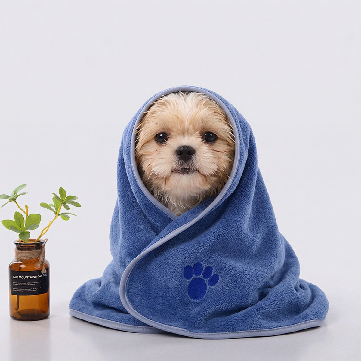 Quick-Dry Microfiber Pet Towel for Dogs & Cats, Absorbent Embroidered Bath Towel, 4 Sizes