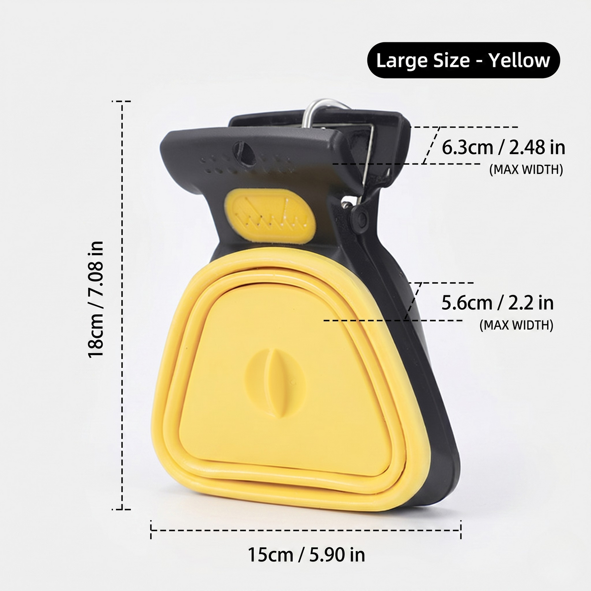 One-Hand Foldable Dog Poop Scooper with Bag Clip and Carabiner, Silicone, Small or Large